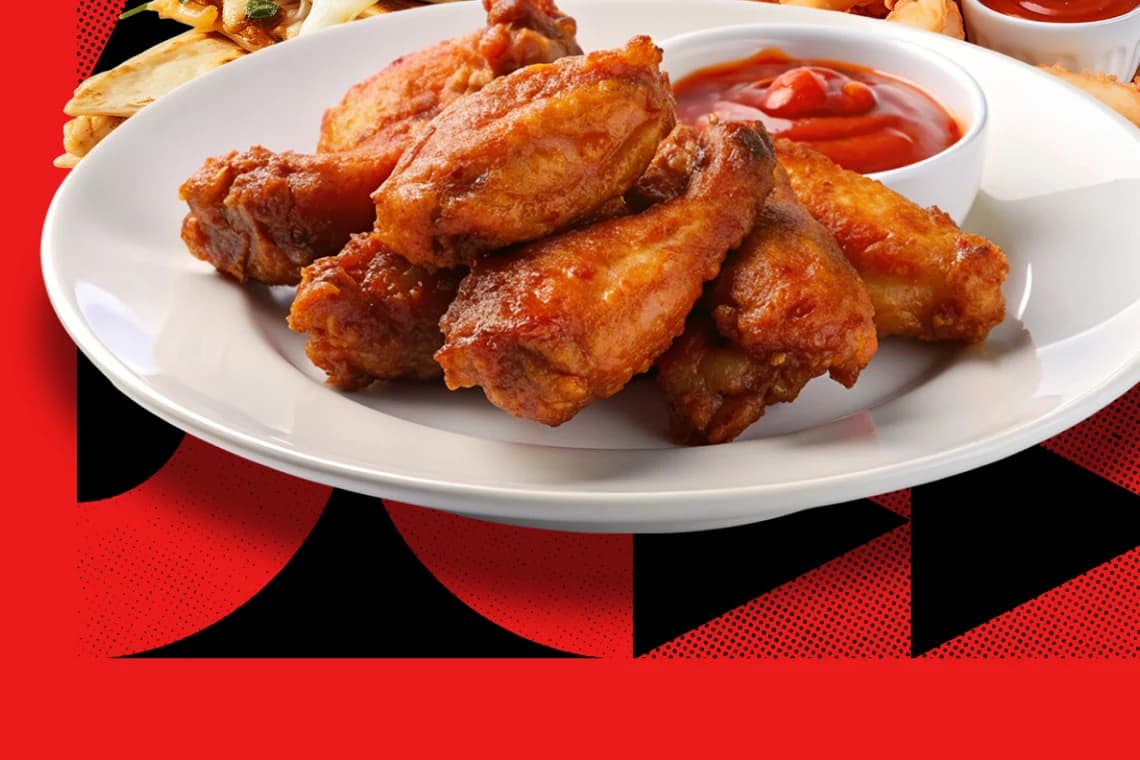 Wings and chicken quesadilla